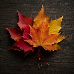 Obraz premium Red And Yellow Maple Leaves On Dark Wooden Background
