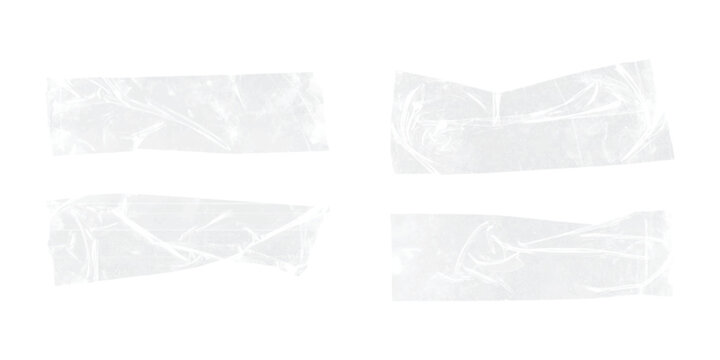 Wrinkled clear sticky tape set with torn edges and texture detail, perfect for enhancing scrapbooking layouts, branding visuals, digital presentations, and editable design resources