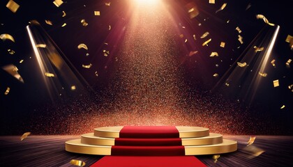 Cinematic Award Stage Podium with Spotlight and Red Carpet for Product display & Presentation