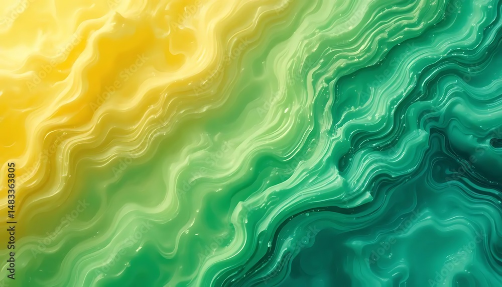Aufkleber abstract fluid art background with yellow and green waves creating a mesmerizing texture and pattern
