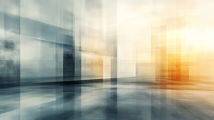 Abstract interior scene with muted tones and geometric forms.