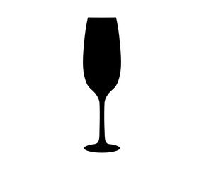 Glass of champagne icon silhouette. Black isolated glass of champagne vector design and illustration.

