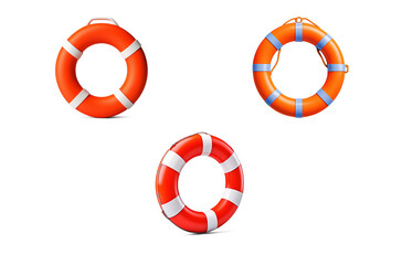 Bright orange lifebuoy safety rings for marine rescue