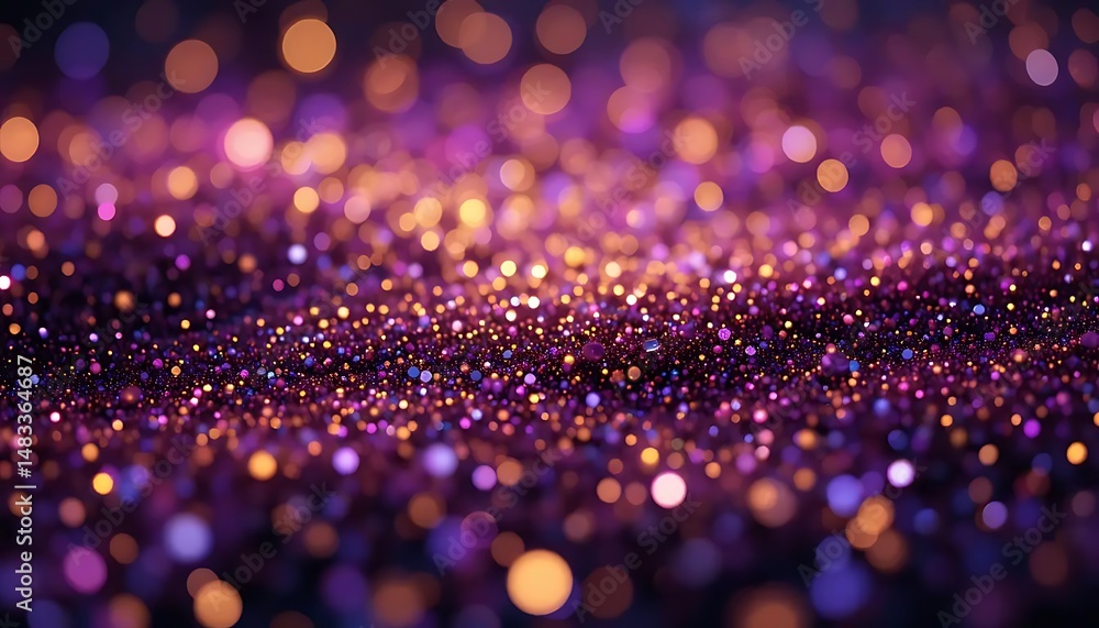 Poster abstract glitter background with sparkling lights in purple and gold creating a magical bokeh effect