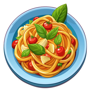 recommend clip art: Italian Pasta Dish with tomatoes ,cheese and basil.Healthy and delicious meal. Isolated vector Illustration on white background.