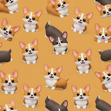 Fototapeta Adorable Corgi Pattern: 3D Render, Warm Hues