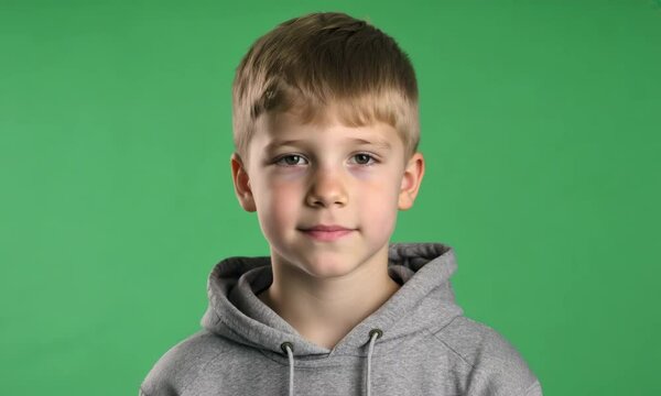 Content Boy's Portrait: A captivating studio portrait of a young boy with a serene expression, emanating a sense of innocence and purity against a seamless backdrop
