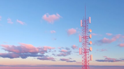 Pink Sunset and Telecommunication Tower: A Serene View