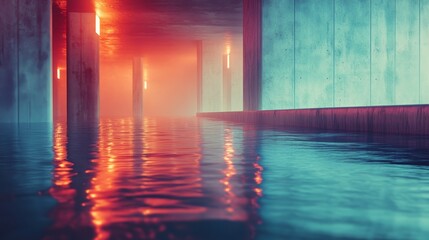 Obraz premium Subterranean corridor flooded with vibrant light.