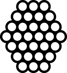 Circular dots create a vertical arrangement of hexagon-shaped bubble grid lines.