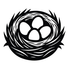 Nest with eggs silhouette isolated on a white background, Nesting season bird’s nest with eggs nature illustration