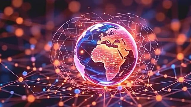 glowing 3d and sphere with luminous interconnected abstract background nodes representing digital connectivity network global information sharing video 4k see less