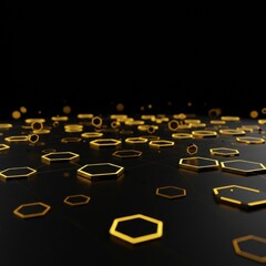 Obraz premium Golden Hexagons on Black Background Abstract 3D Render
