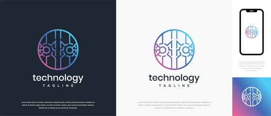 Global circle technology logo design vector concept. Global technology logo symbol icon. technology logo