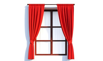 Red Curtain window isolated on white background