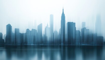 Blurred city skyline reflecting on water