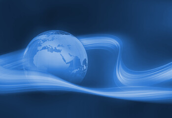 Graphical data lines around earth globe background 