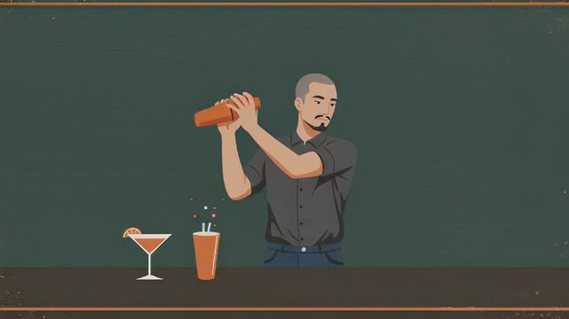 Professional bartender mixing cocktail drink in stylish flat vector art