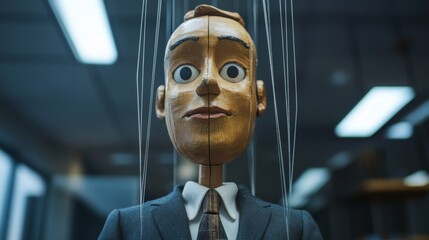 Puppet figure controlled in a modern office setting business environment creative illustration for dynamic concepts