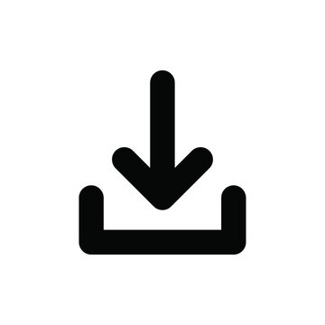 Download icon, black arrow symbol, Save to device icon, Download button vector, Data transfer symbol, File saving graphic, Storage input sign, Digital download emblem, vector illustration.