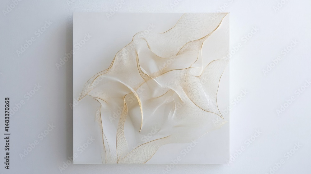 Poster creating a refined minimalist art piece featuring delicate textures in a serene studio environment f