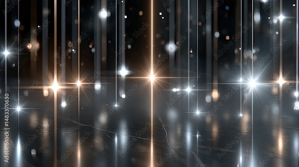 Poster dynamic display of light particles and blurred colors create a striking abstract background with a c