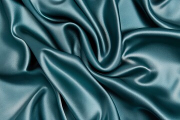 Obraz premium Smooth teal satin fabric with elegant folds.