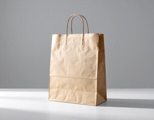Paper Bag Mockup on Light Grey Studio Background – Minimal Eco Packaging Concept