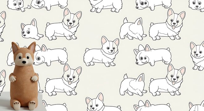 Fototapeta Adorable Corgi Pattern: Creamy Hues & Playful Pups