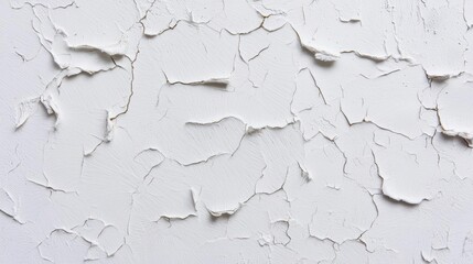 Close-up of a white wall with peeling paint. the paint is chipped and uneven, with some areas of the paint appearing to be chipped away in some areas. the texture of the wall is rough and uneven.