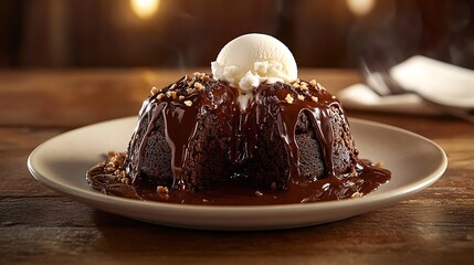 Chocolate Lava Cake with Ice Cream and Nuts