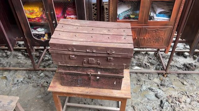 An old Indian iron trunk used by Bengali jamindars
