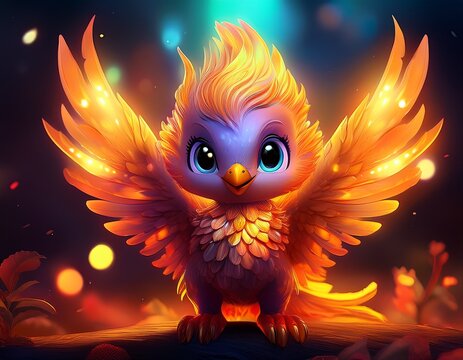 Chibi-Ph&ouml;nix mit leuchtenden Federn