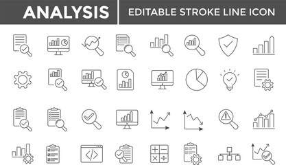 Analysis Line Icons Set. Editable Stroke Business and Data Analytics Icons