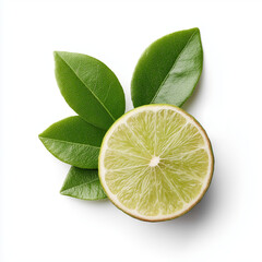 Fresh green lime slices with mint leaves on a white background