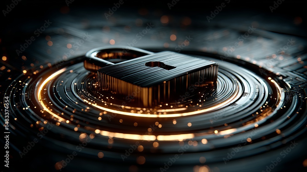 Poster secure data protection concept futuristic padlock cybersecurity technology abstract background