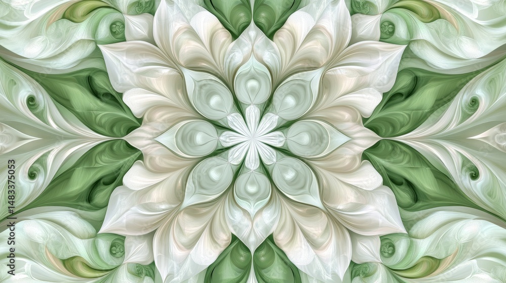 Poster creating a seamless pattern featuring delicate leaf designs in a tranquil nature setting for graphic
