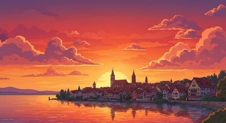 Crimson Sunset, Lakeside Town