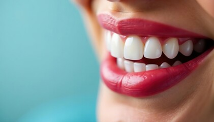 Obraz premium Close-up of toothbrush bristles on bright white teeth, healthy gums visible , oral, object