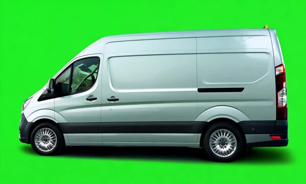 Sleek Van in Motion: A modern, silver delivery van poised for service. Its clean lines and robust structure evoke a sense of reliable transport and commerce.