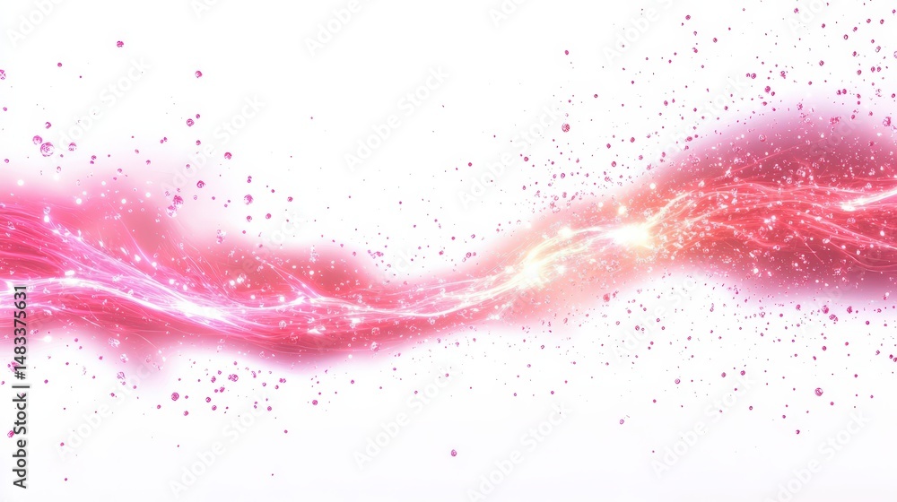 Poster abstract design with glowing pink streams and particles.