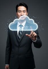 Digital Innovation: Man Interacting with Cloud Data