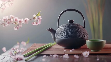 The table setting at the restaurant includes sushi, floral arrangements, and gastronomic symbols in the spring