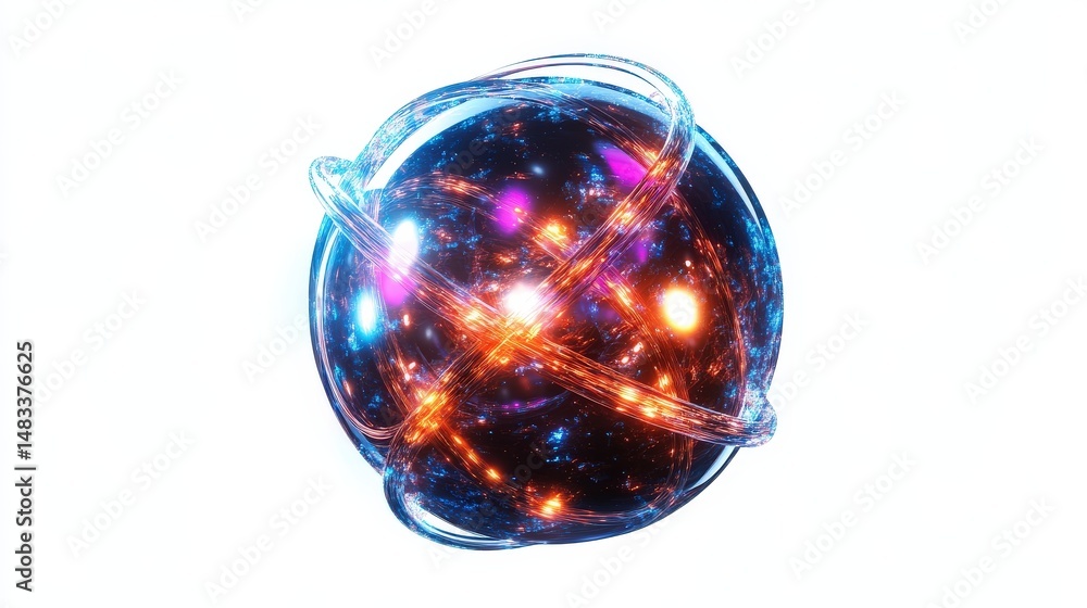 Poster abstract sphere design with luminous energy patterns.
