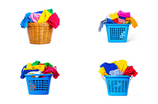 Full laundry baskets with clothes for household chores