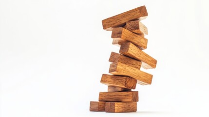 Jenga tower teetering on edge home game photography indoor setting close-up tension and balance