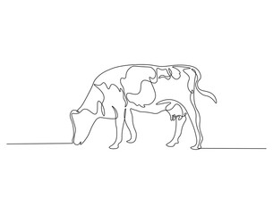 Cow outline drawing illustration. Continuous line draw of eid al Adha day vector