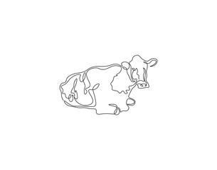 Cow outline drawing illustration. Continuous line draw of eid al Adha day vector
