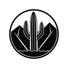 Desert Cactus Landscape Emblem Saguaro Silhouette Mountains Icon