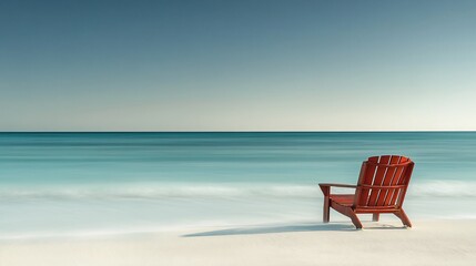 Tranquil beach scene with wooden chair